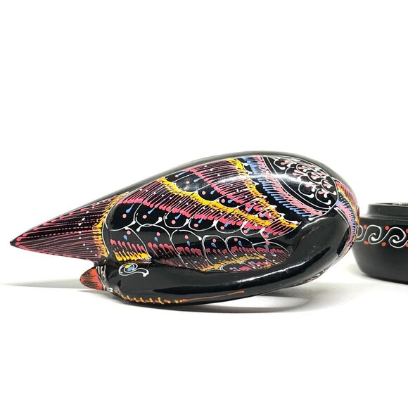 Black Lacquered Wood Trinket Box Black Swan Bird Duck hand painted Thailand - Picture 13 of 14